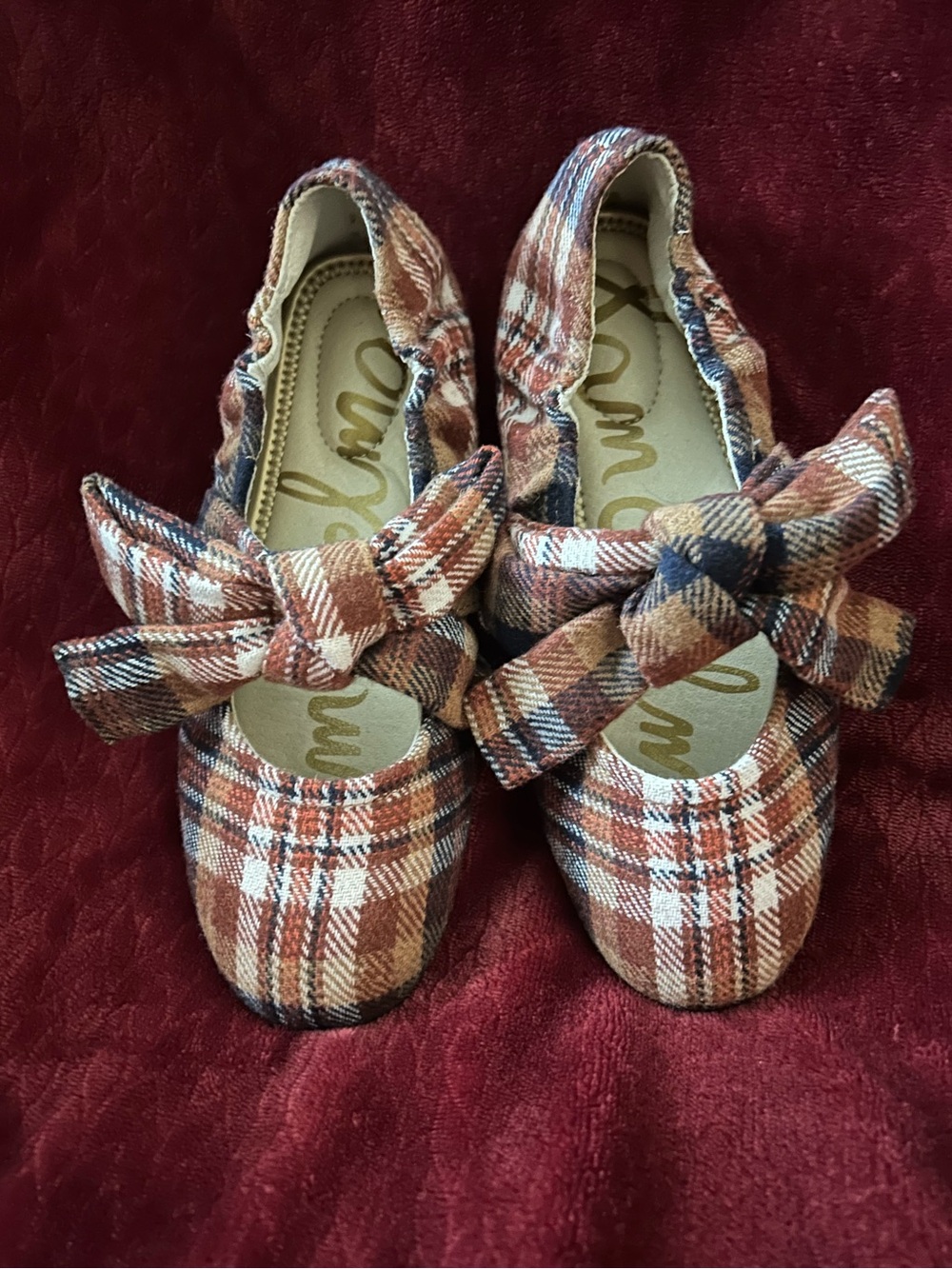New Big Girls Sam Edelman Felicity Rust Plaid Ballet Flats Shoes Size 3
